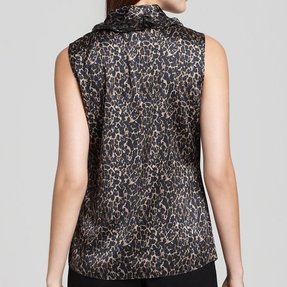 Elie Tahari Brenna Sleeveless Leopard Print Silk Blouse - Picture 2 of 13